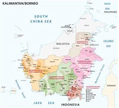 Administrative vector map of the indonesian part of borneo island, kalimantan 스톡 일러스트