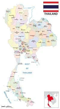 Administrative vector map of the kingdom of thailand with flag Stock Illustration