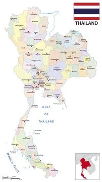 Administrative vector map of the kingdom of thailand with flag Stock Illustration