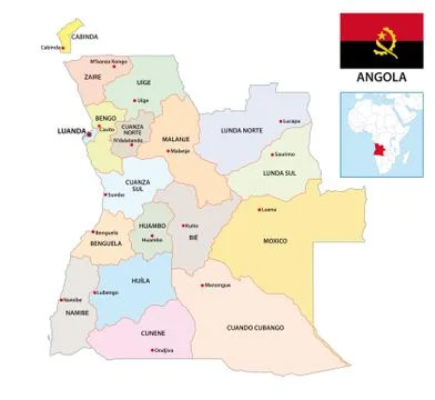 Administrative vector map of Republic of Angola with flag Ilustración de archivo