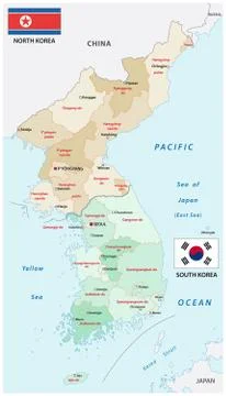 Administrative vector map of the states of north and south korea Stock Illustration