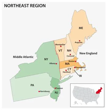 Administrative vector map of the US Census Region Northeast Stock Illustration