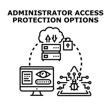 Administrator access protection options for cybersecurity system Stock Illustration