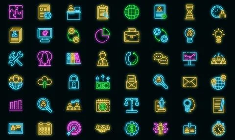 Administrator icons set vector neon Stock Illustration