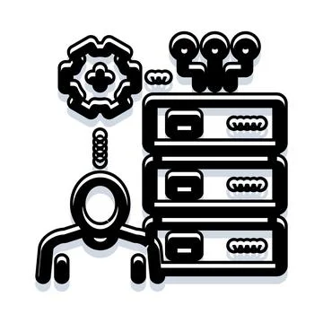 Administrator managing network server data system Stockillustratie
