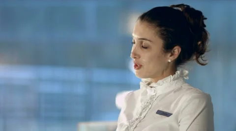 Administrator of spa complex tells the visitor about the services Stock Footage 60142200