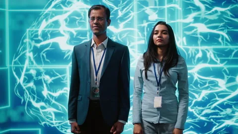 Admins using artificial intelligence computing simulating human brain Stock Footage 278622077