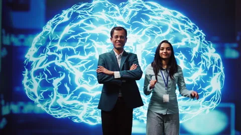 Admins using artificial intelligence computing simulating human brain Stock Footage 278696260