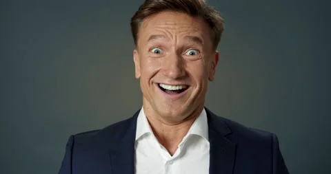 Admiring Look Close-up Man Face Ecstasy. Delighted Businessman Looking at Camera Stock-Footage 155127788
