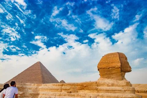 Admiring the sphinx in Cairo, Egypt Stock Photos