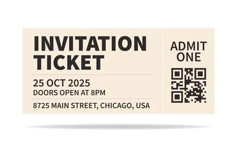 Admit one ticket with bar code. concert and festival event, movie theater coupon Stock Illustration