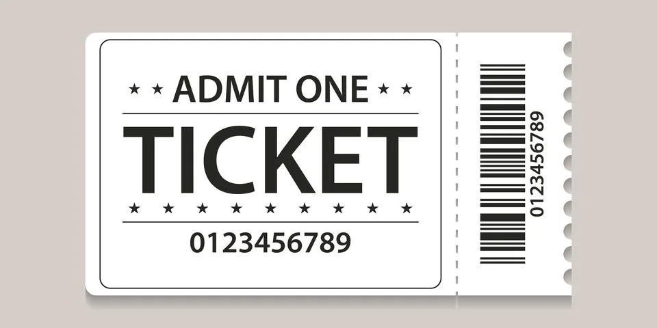 Admit one ticket with bar code. concert and festival event, movie theater coupon Stock Illustration