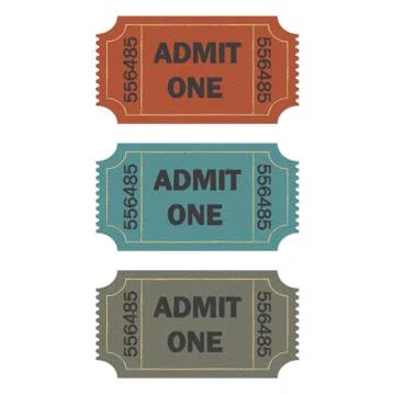 Admit one ticket set isolated on white background. Colorful vector illustration  Stock Illustration