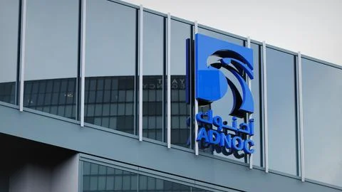 ADNOC Stock data presented on the logo of the office facade editorial Stock Photos