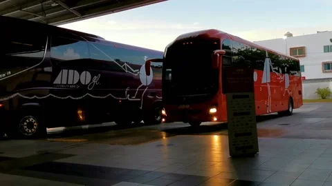 ADO bus station stop in Playa del Carmen Mexico. Stock Footage 231628101