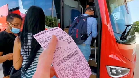 ADO bus station stop transport buy ticket Cancun Airport Mexico. Stock Footage 268458556