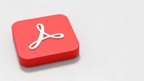 Adobe Acrobat App Icon 3D Symbol Shape on Plastered Gray Background with Copy Stock Illustration