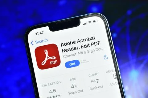 Adobe Acrobat Reader app used to read and edit pdf on smartphone Stock-Fotos