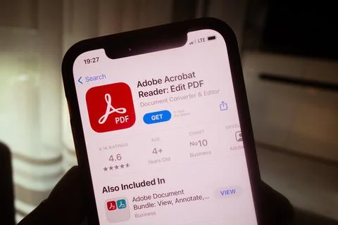Adobe Acrobat Reader Edit PDF application on phone Stock Photos
