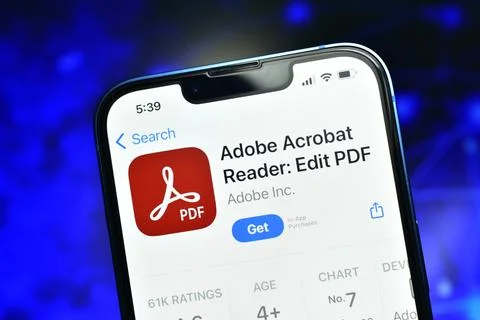 Adobe Acrobat Reader on smartphone used to read and edit PDF files Stock Photos