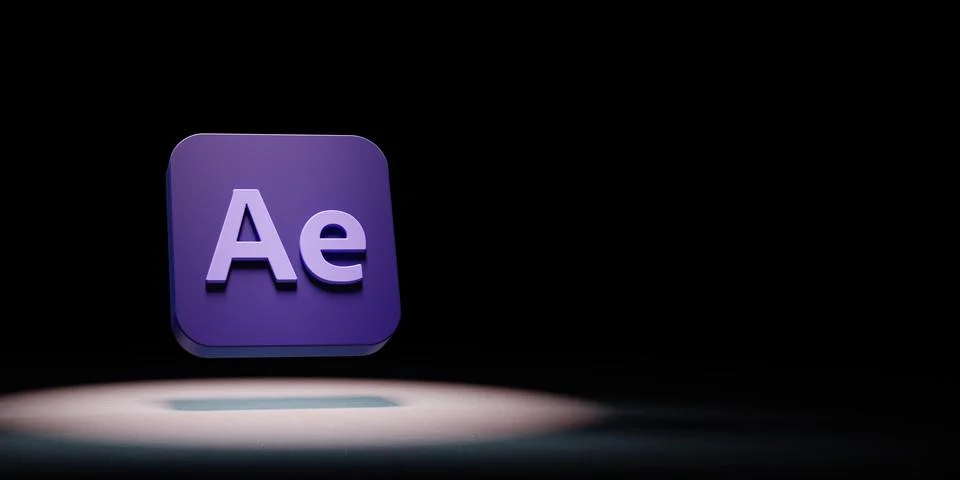 Adobe After Effects App Icon 3D Symbol Shape Spotlighted on Black Background  Stock Illustration