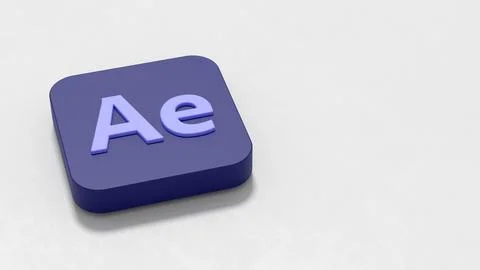 Adobe After Effects App Icon 3D Symbol Shape on Plastered Gray Background wit Stock Illustration