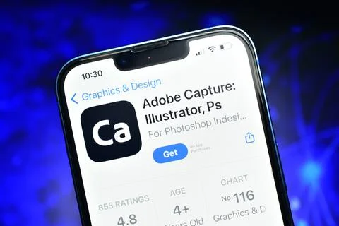 Adobe capture app on smartphone used to edit photos Stock Photos
