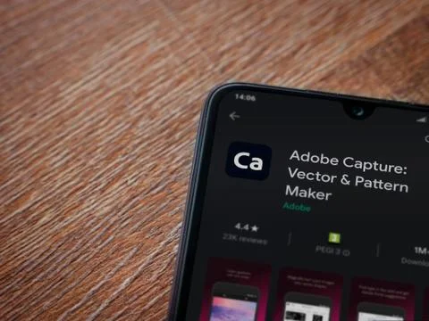 Adobe Capture - Vector and Pattern Maker app play store page on the display o Foto stock