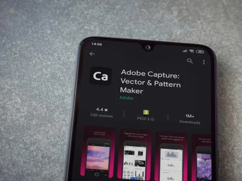 Adobe Capture - Vector and Pattern Maker app play store page on the display o Foto stock