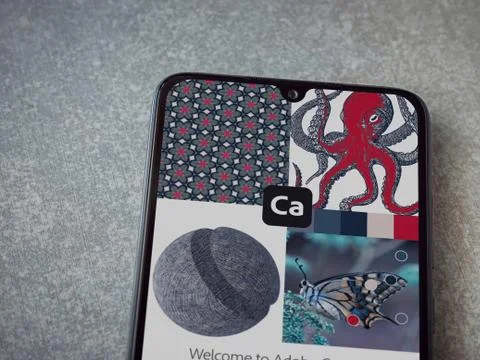Adobe Capture - Vector and Pattern Maker app launch screen with logo on the d Stock Photos