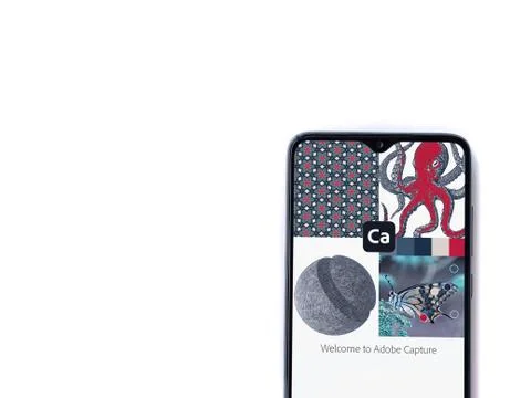 Adobe Capture - Vector &amp; Pattern Maker app launch screen with logo on the dis Stock Photos