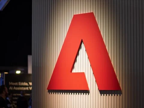 Adobe Creative Cloud Logo Display at Trade Show Stock Photos