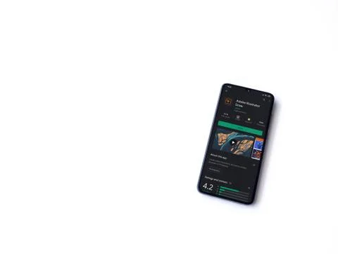 Adobe Illustrator Draw app play store page on the display of a black mobile s Stock Photos