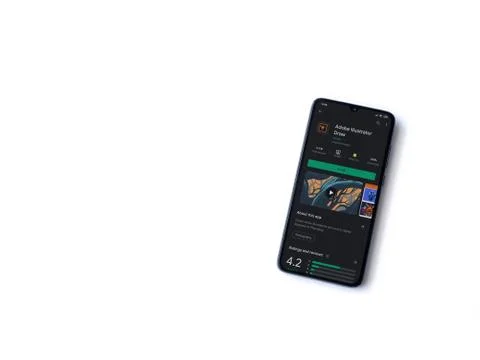 Adobe Illustrator Draw app play store page on the display of a black mobile s Stock Photos