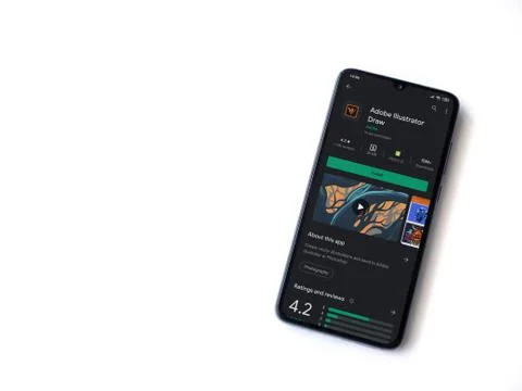 Adobe Illustrator Draw app play store page on the display of a black mobile s Stock Photos