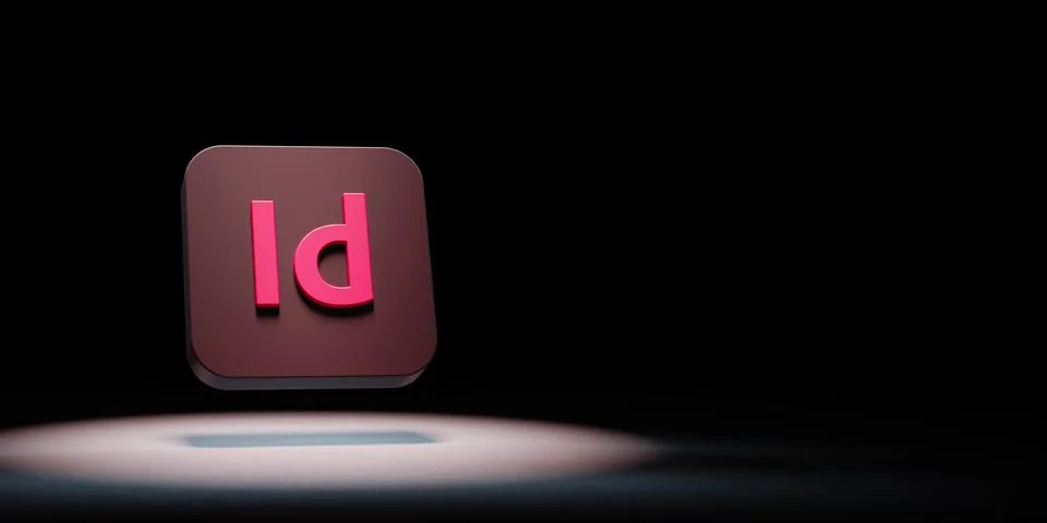 Adobe Indesign App Icon 3D Symbol Shape Spotlighted on Black Background with  Stock Illustration