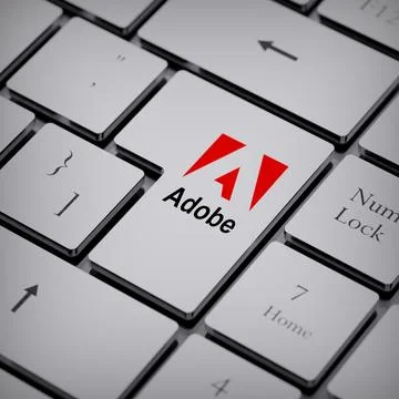 Adobe logo notebook keycap 3d illustration stock market editorial Stock Photos