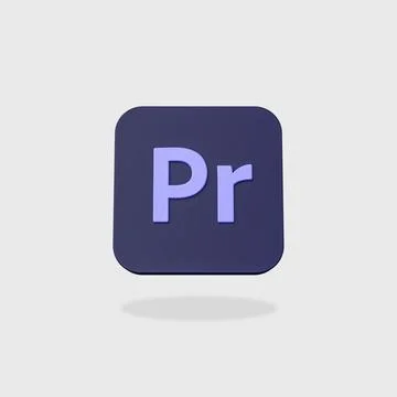 Adobe Premiere Pro App Icon 3D Shape Isolated on Flat Light Gray Background w Stock Illustration