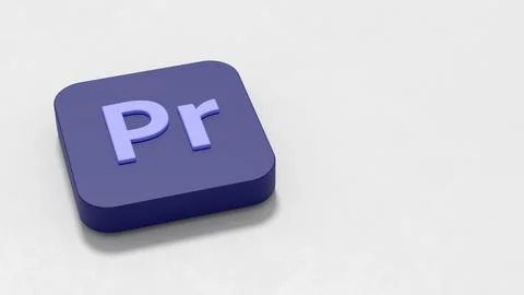 Adobe Premiere Pro App Icon 3D Symbol Shape on Plastered Gray Background with Stock Illustration