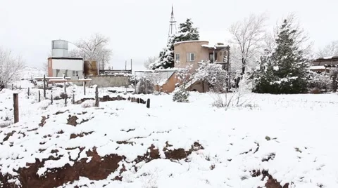 Adobe Ranch Scene Snow Stock Footage 61897012