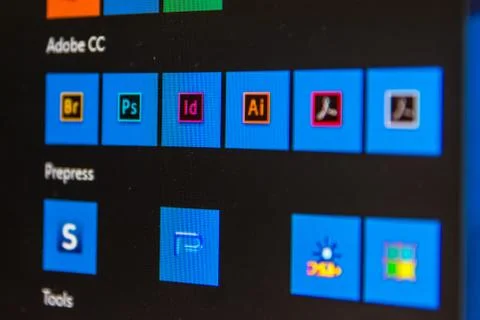 Adobe Suite Closeup Software Pre-Press Package Design Foto stock