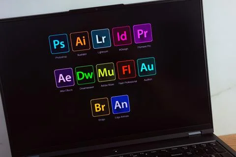 Adobe Systems logo displayed on laptop Stock Photos