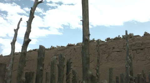 Adobe wall with cacti on the top Stock Footage 45028688