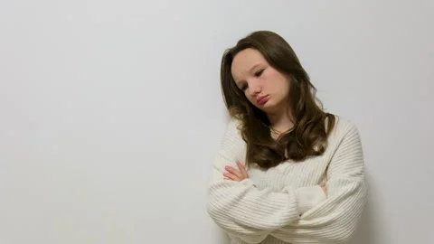 Adolescence touch your abs look at belly fat education concept.quarrel with Stock Footage 308839683
