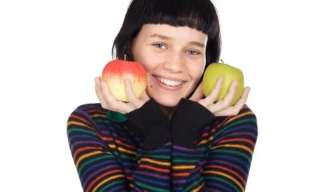 Adolescent with apples Stock Photos