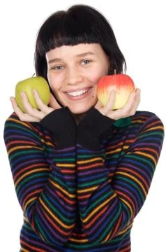 Adolescent with apples Stock Photos
