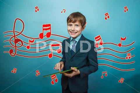 Adolescent Boy Smiling Businessman Holding A Tablet Sketch Preve