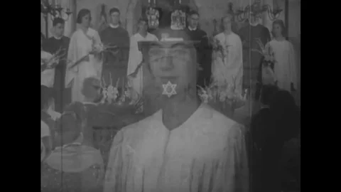 Adolescents recite the Ten Commandments at their confirmation in the 1950s. Video stock 141600231
