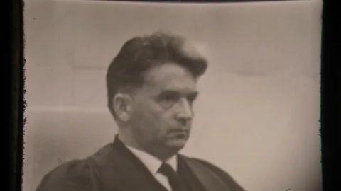 Adolf Eichmann Trial. Judges Moshe Landau, Benjamin Halevy and Yitzhak Raveh. Ch Stock Footage 129863191