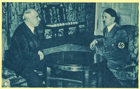 Adolf Hitler in conversation with Emil Hacha. March 15, 1939, Hacha signed a  Stock Photos